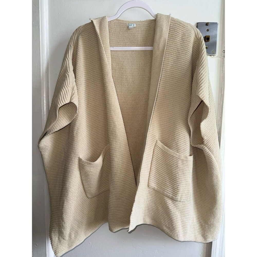 aerie Cream Waffle Knit Open-Front Cardigan with Pockets and Hood
